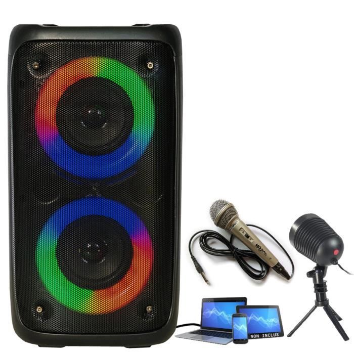 Enceinte Lumineuse sur batterie USB Bluetooth Karaoke Enfant PARTY LEO-250 - Micro - Jeu de Lumière - Boum - Anniversaire