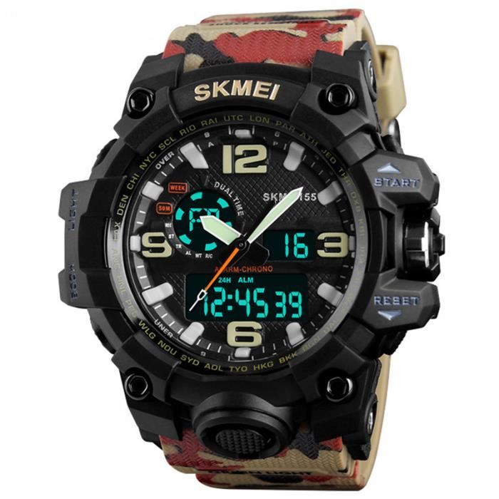 SHARPHY Montre Militaire Homme de marque Sport LED Numérique étanche camouflage rouge