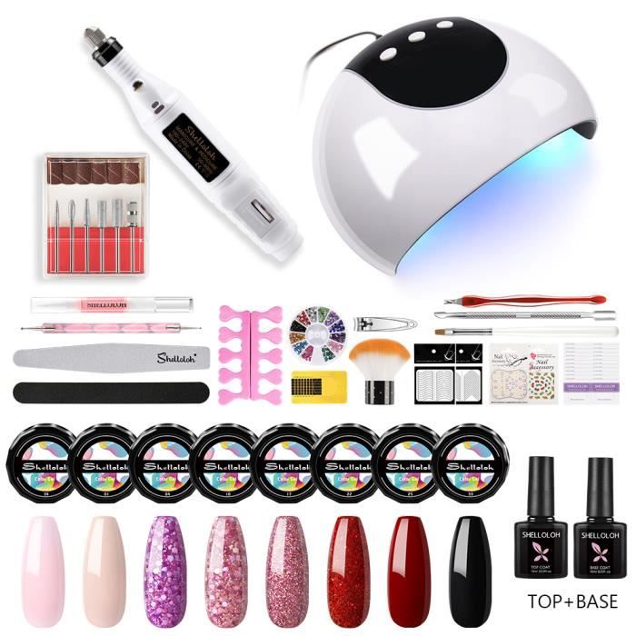 Shelloloh 8 Pots UV Gel 24W UV/LED Lampe Couleur Ongle Art Vernis Semi Permanent UV Gel à Ongle Nail Paillettes Ensemble Kit