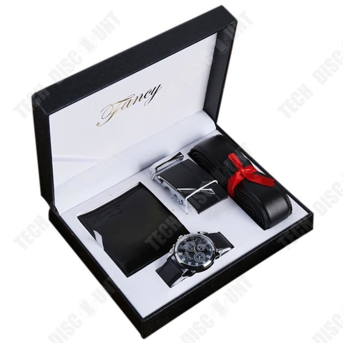 TD® Montre ensemble cadeau en cuir pour hommes boucle automatique ceinture montre portefeuille cadeau cadeau pour amis