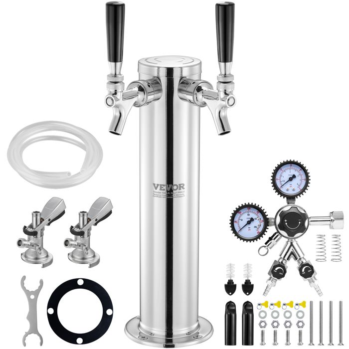Kit Colonne à Bière 2 Robinets-VEVOR-Acier Inoxydable-Double Jauge W218-Coupleur de Fût Système A et Plateau dÉgouttage-Bar