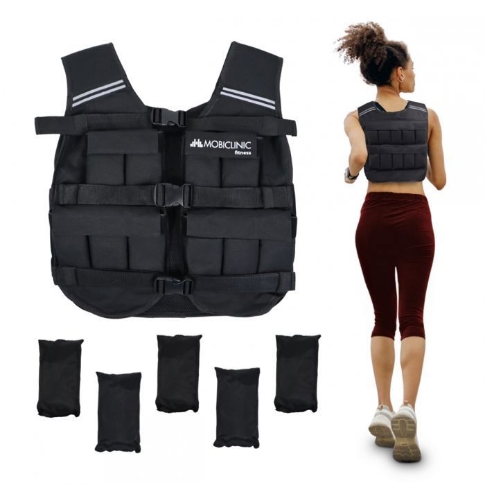 Gilet lesté Mobiclinic 10 kg Poids includs réglable Respirant Rembourré Adaptable Iron10 Noir