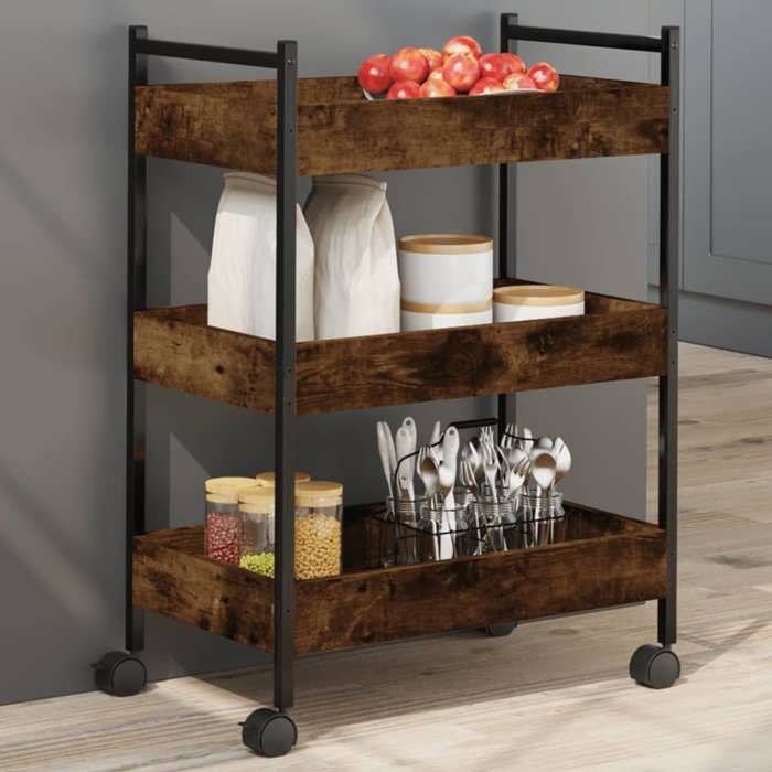 SALE 2025Desserte de cuisine à roulettes - Chariot de cuisine - Chêne fumé - 50x30x70 cm - bois dingénierie104 Kg 6118