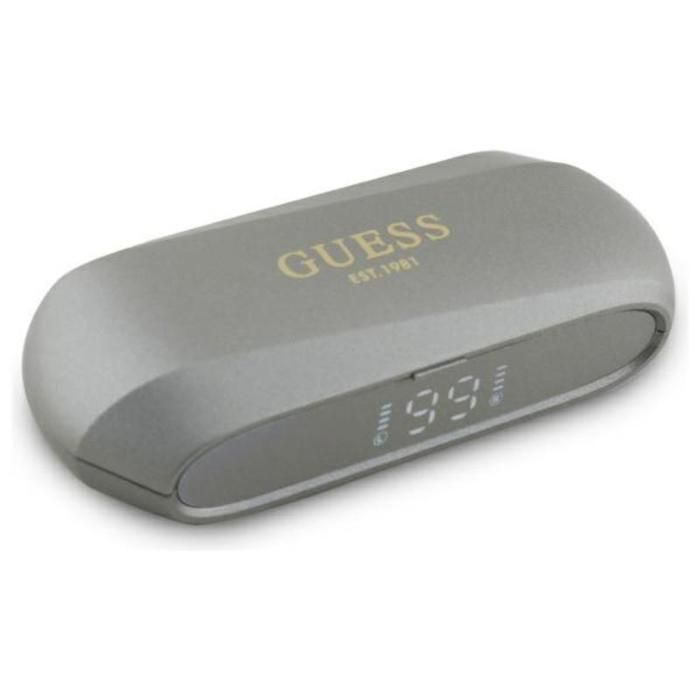 Écouteurs Bluetooth TWS Guess avec logo métallique allongé et étui de chargement (gris)