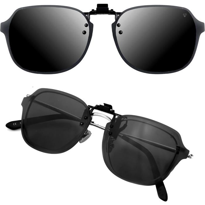 Clip Solaire Pour Lunettes - Surlunettes Relevables Anti UV - Ultra Léger, Unisexe Noir - Idéal Conduite Et Pêche - 8