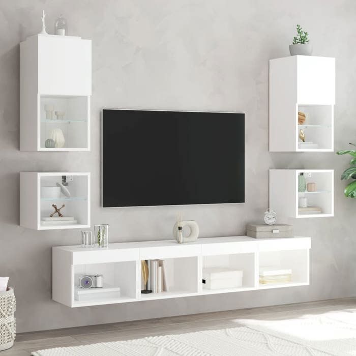 Meuble TV mural Armoire TV suspendue VIDAXL avec lumières LED blanc 30x28 5x30 cm @2021