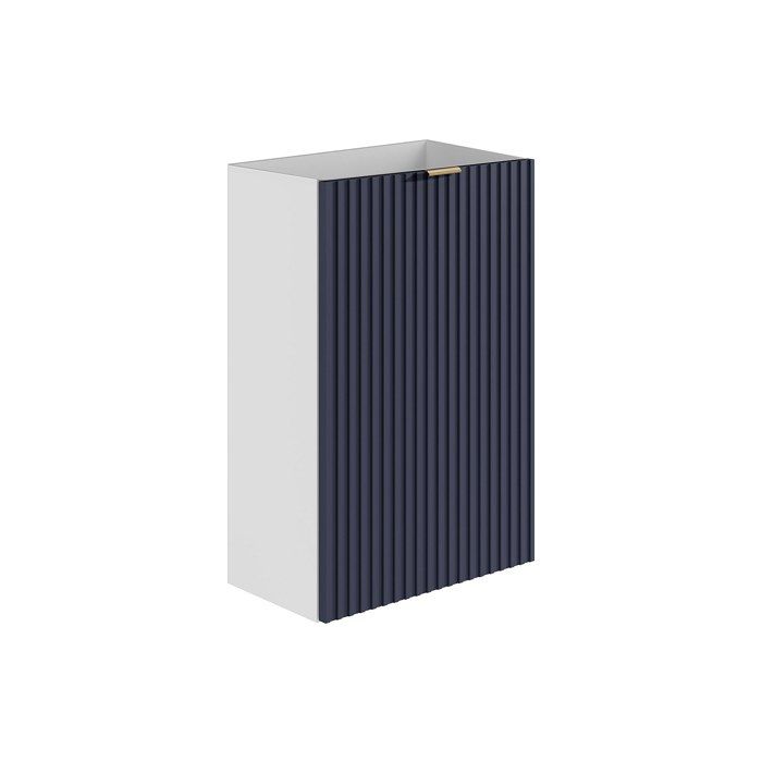Meuble pour lave main strié caisson blanc et porte réversible bleue - H60 x L40 x P22 - VAHIRA