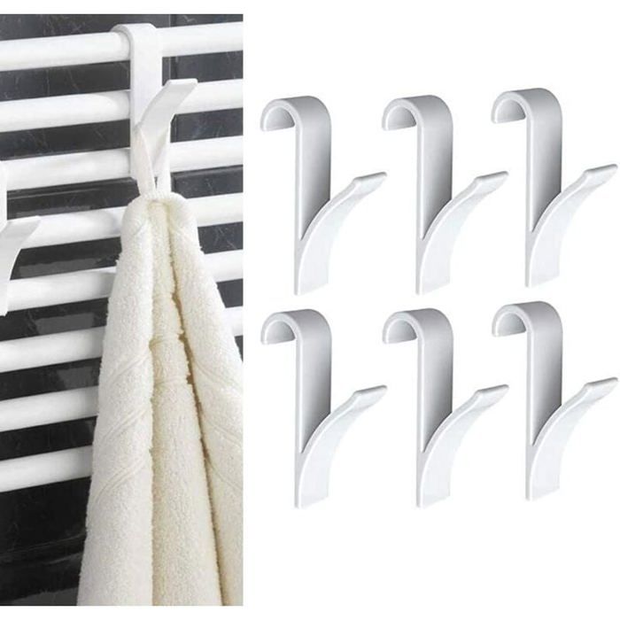 8 pièces Crochets de Radiateur à ServiettesCrochet Radiateur Sèche ServietteCrochet pour Radiateurs Plastique Blanc Patères