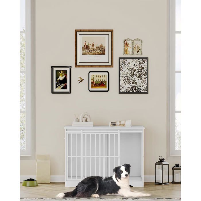 Comparer les prix de 110cm Cage pour Chiens Niche Moderne pour Chiens Cage pour Chiots Maisonnette pour Animaux 2 Portes 65 × 110 × 81 cm Blanc