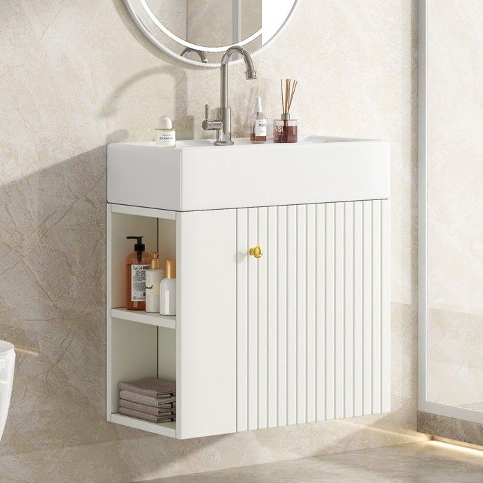 Meuble Vasque salle bain lavabo 55x31x66.5cmavec meuble sous vasque suspendu blanc petit pour invités Meuble Vasque salle bain lavabo 55x31x66.5cmavec meuble sous vasque suspendu blanc petit pour invités