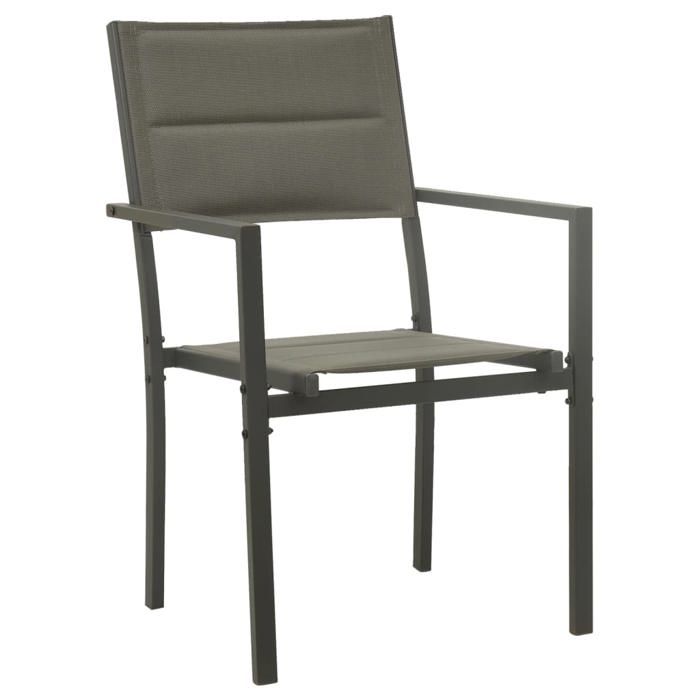 CHIC Chaises de jardin lot de 2（2 pcs) Textilène acier Gris et anthracite - 54x63x90 cm 836878 S11