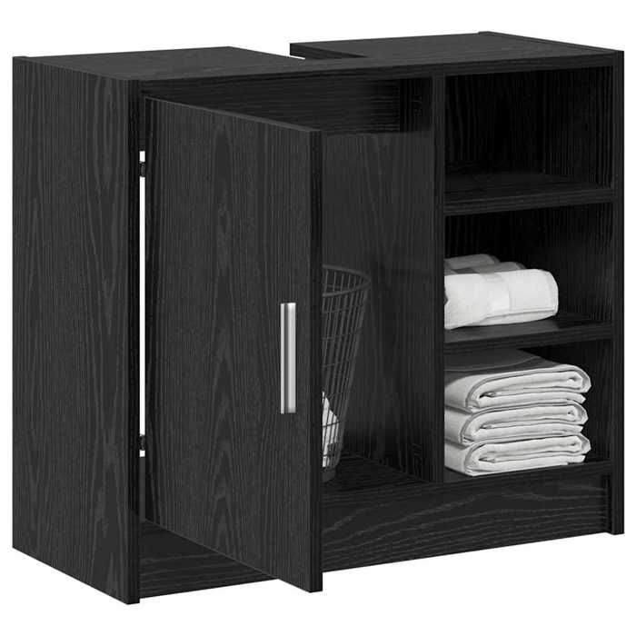 Meuble de salle de bain - vidaXL - Chêne noir - 63x29x55 cm - 3 étagères - 2 portes - Bois dingénierie