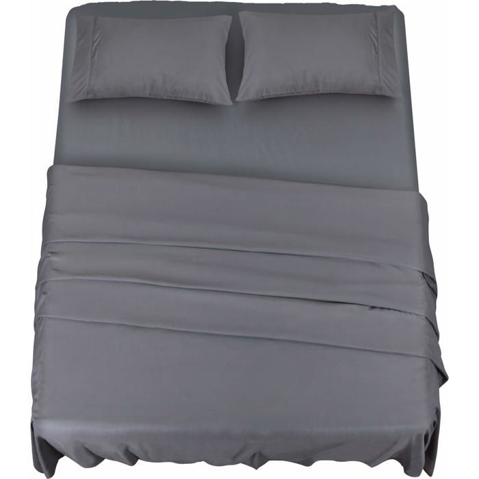 Polyester Microfibre Ensemble de Draps (4 pièces) - 1 Drap Housse 150x200cm 1 Drap Plat 228x259cm et 2 Taies doreiller 50x75cm