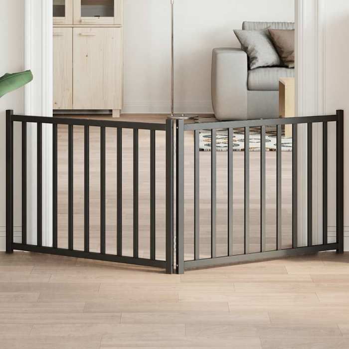 Barrière pour chien pliable - vidaXL - 160 cm - Bois de sapin massif - Noir - Pliable - Autonome