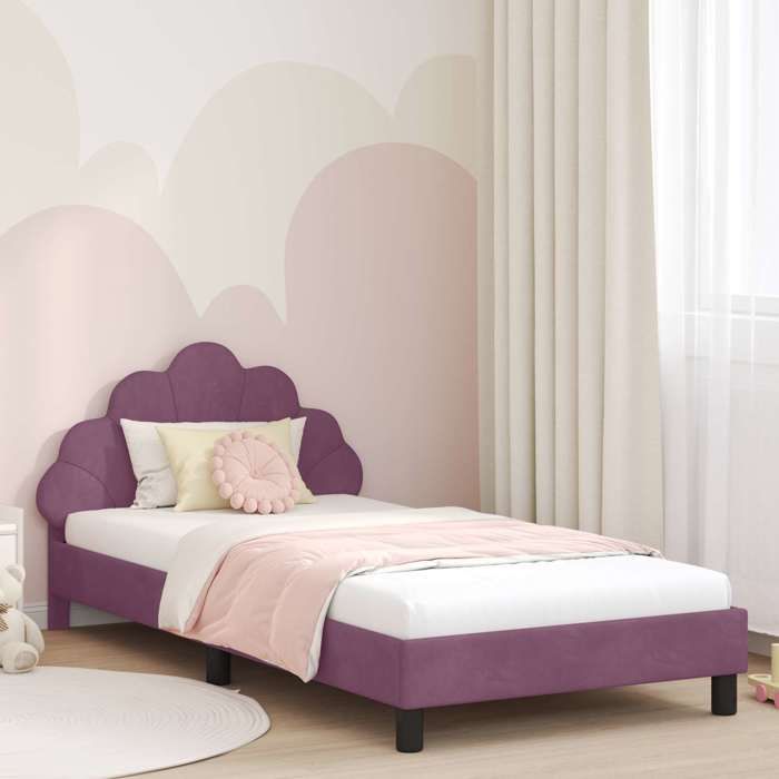 Structure de lit pour enfants - UU - Tête de lit Violet - 90x200 cm - Velours - Bois dingénierie - 208x103x80 cm