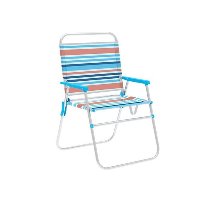 Chaise pliante en aluminium - MARBUENO SUMMER - Rayures bleues et oranges - 52x56x80 cm - Moderne