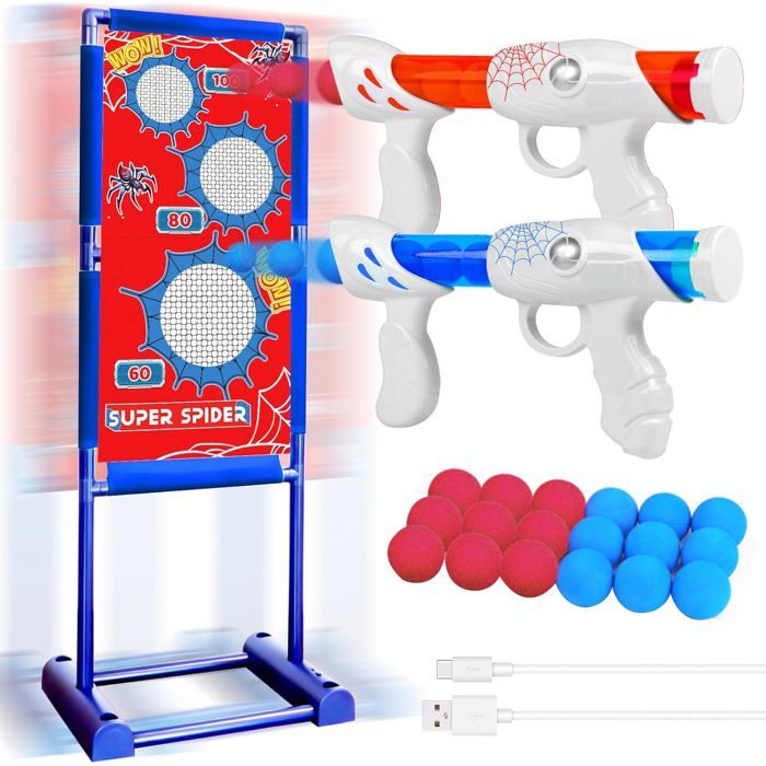 EXTFANS Cible De Tir Mobile Avec 2 Pistolets à Billes En Mousse, 24 Boules De Mousse - Jeu De Tir Amusant Pour Enfants, Cadeau Parfait Noël Et Anniversaire