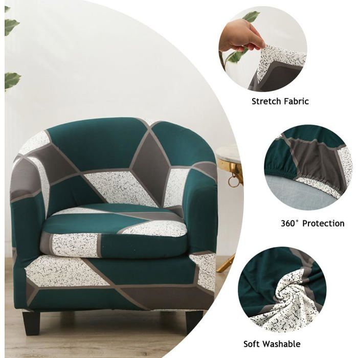 Housse fauteuil club 2 pièces vert foncé style Chesterfield pour salle à manger/bar Label