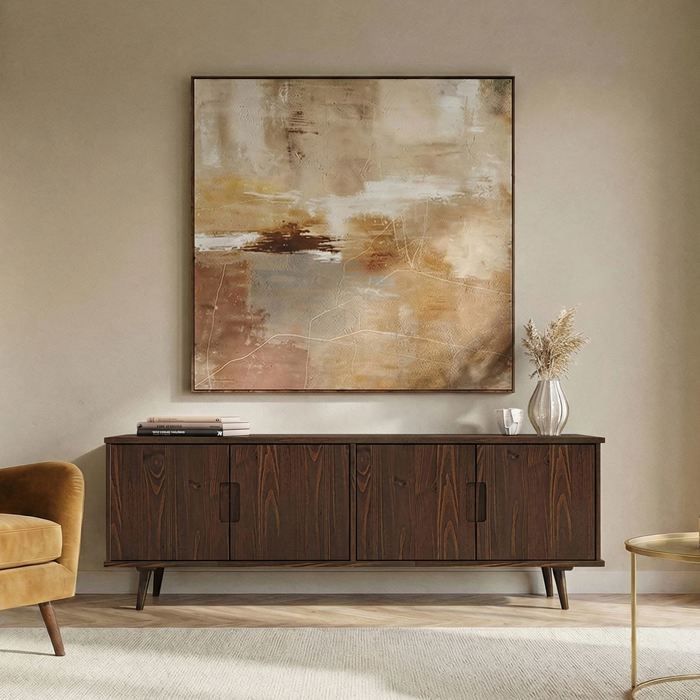 Meuble TV TIVOLI L 153 cm 4 Portes en Bois Massif Couleur Noyer Meuble Télé avec Rangement Style Vintage Meuble TV TIVOLI L 153 cm 4 Portes en Bois Massif Couleur Noyer Meuble Télé avec Rangement Style Vintage