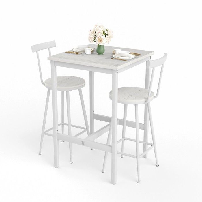 Ensemble Table De Bar Et 2 Tabourets 60x60x90cm Blanc Style Industriel Métal Repose-pieds Idéal Pour Salle À Manger Et Salon Ensemble Table De Bar Et 2 Tabourets 60x60x90cm Blanc Style Industriel Métal Repose-pieds Idéal Pour Salle À Manger Et Salon