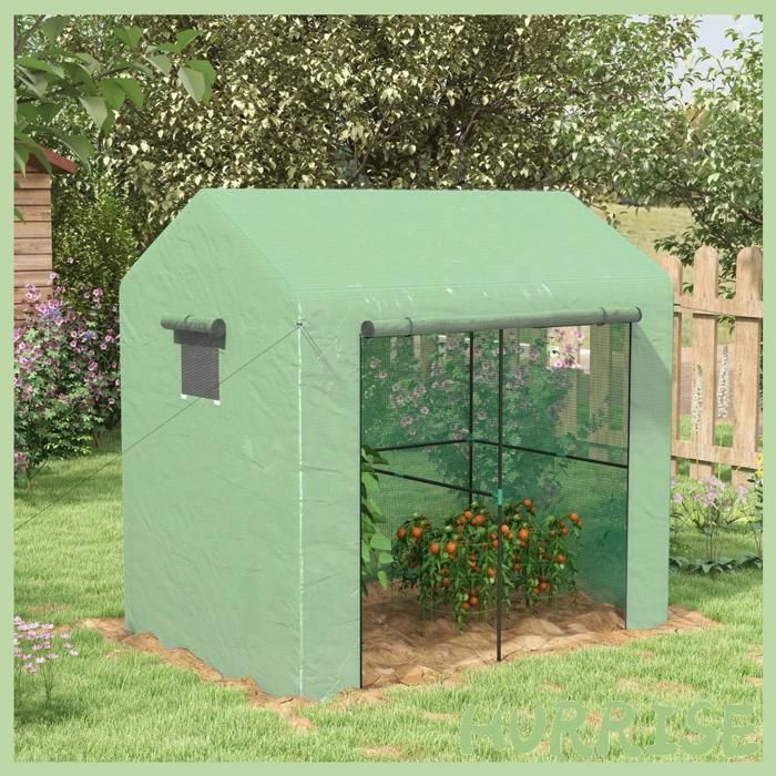Cocosity Serre De Jardin 2 8M² Avec 1 Grande Porte Enroulable Et 2 Fenêtres Dim. 200L X 140L X 200H Cm Vert