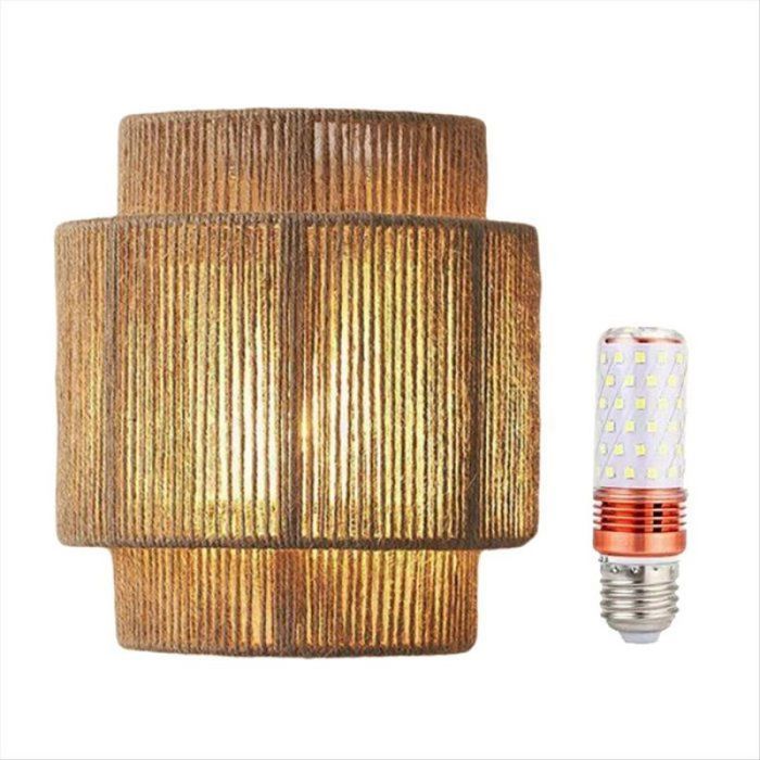 Applique Murale Japonaise Wabi Sabi Rétro en Rotin Tissé à LED avec Ampoule E27 pour Chambre à Coucher Chevet Couloir