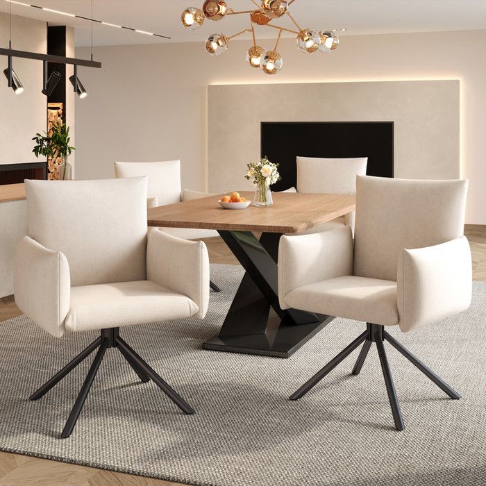 Ensemble de chaises de salle à manger - 2 pièces - Pivotante à 360° - Velours - Beige - Soutien lombaire