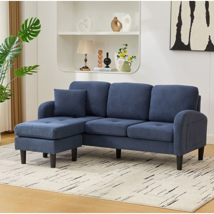 Canapé d’angle 3 places bleu L 166 x P 118 x H 77 cm méridienne réversible design modulaire