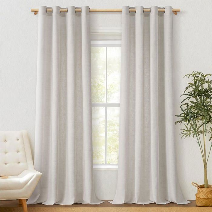 Rideau Voilage 132x214cm Naturel Lin Beige Voilage Salon Chambre Boho Translucides et Draperies Intérieurs à Oeillets 2pcs