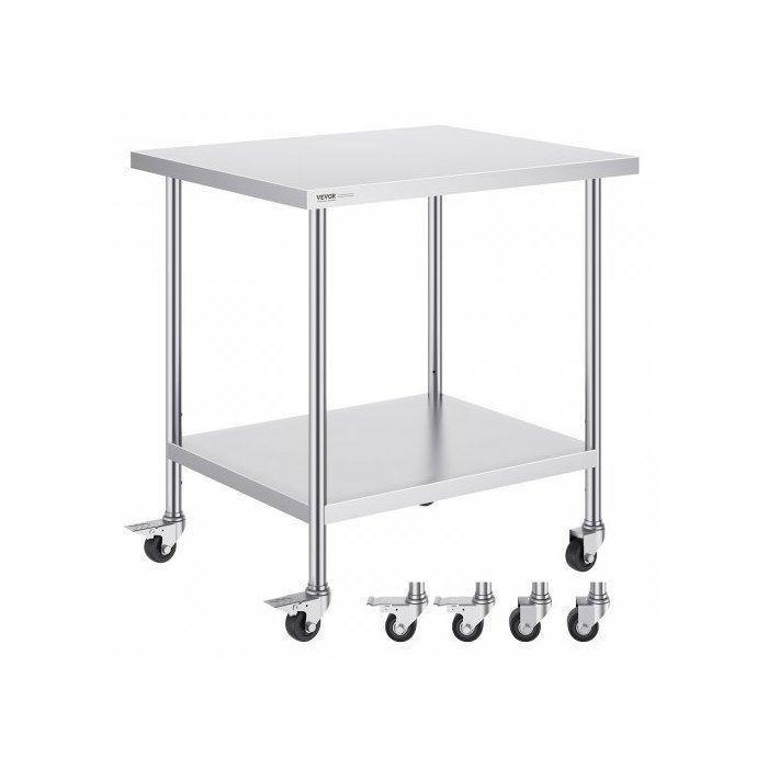 Table de travail en inox 457 x 762 x 955 cm 4 roulettes et hauteur réglable sur 3 niveaux pour cuisine et restaurant