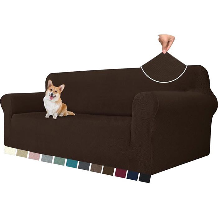 Extensible Housse De Canapé 3 Pces Universelle Housse Canapé avec Accoudoirs Sofa Cover Lavable 3 Pces Marron