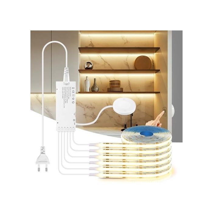 6 rouleaux COB LED 12V Bande COB LED Strip coupable à la longueur souhaitée avec interrupteur tale et variateur 3M BANDE LED