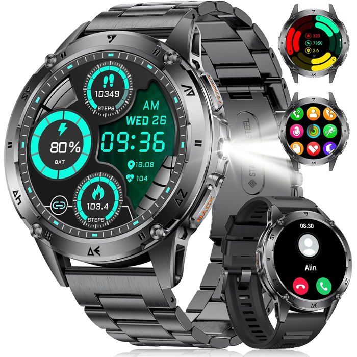 Montre Connectée Homme Appels Bluetooth 1 43 Écran Lampe Torche 110+ Modes Sportifs Montre De Fitness/Fréquence Cardia[WW156]