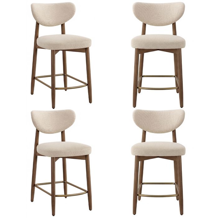 Lot de 4 Tabourets de Bar Pieds en Bois Massif Style Mid‑Century Modern Tissu Façon Lin Beige Lot de 4 Tabourets de Bar Pieds en Bois Massif Style Mid‑Century Modern Tissu Façon Lin Beige