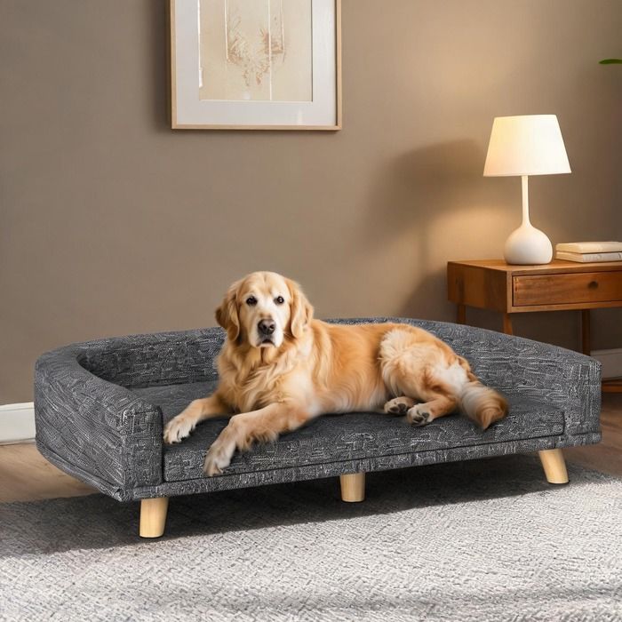 Canapé chien en polyester gris foncé grand lit surélevé 98 cm style scandinave