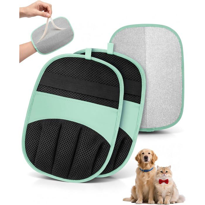 Gant anti-poils animaux lot de 2 - électrostatique taille universelle ajustable lavable vert