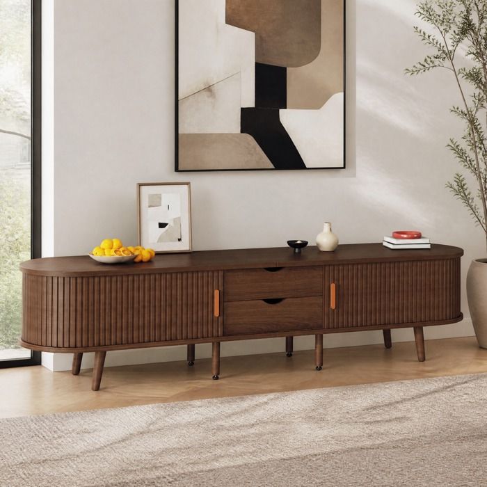 WUVRIE Meuble TV 175 x 40 x 42 cm en MDF 2 tiroirs 2 portes coulissantes finition noyer mat