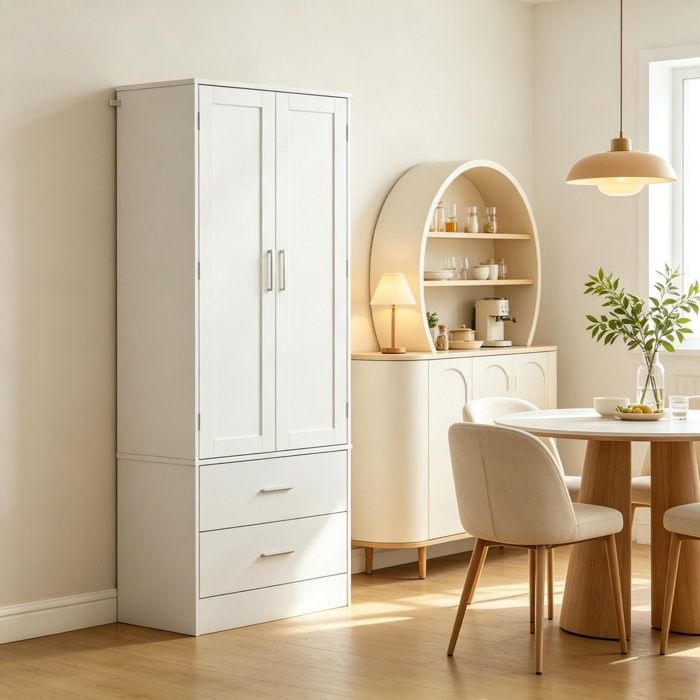 Buffet de cuisine 60x40x159 cm blanc 2 portes 2 tiroirs 8 supports étagères réglables MDF 32 kg