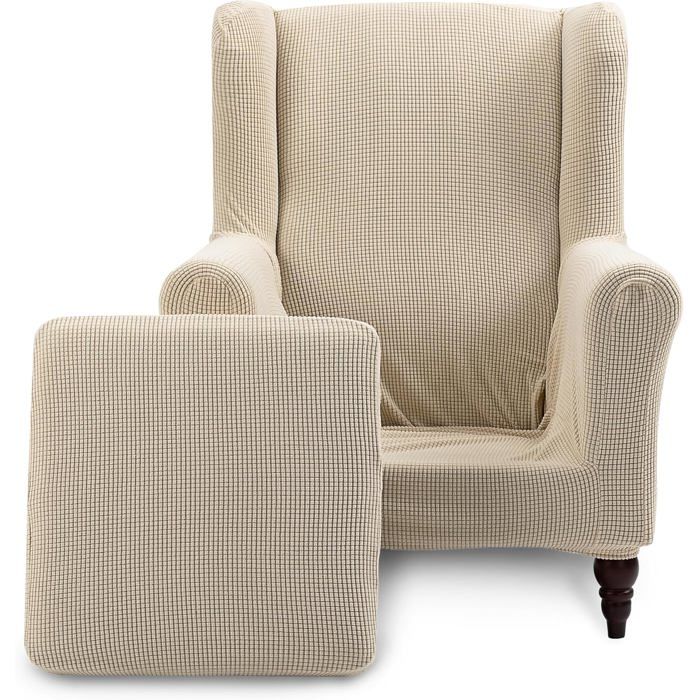 Housse De Chaise À Oreilles Housse Fauteuil Antidérapante Tissu Jacquard Spandex Avec Fond Élastique Protecteur De Meubles L[F166]