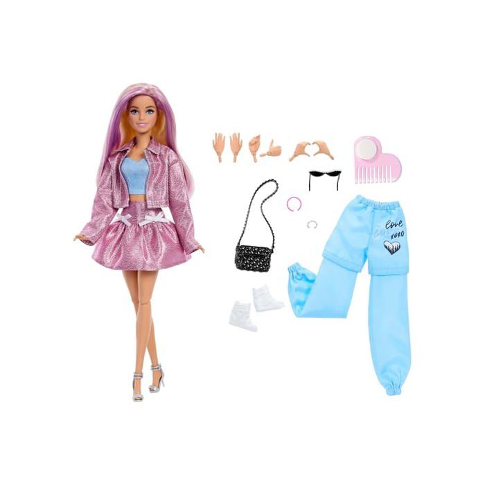 Poupée - BARBIE - Deluxe Style - Jupe rose métallisée - Veste et accessoires - Cheveux changeant de couleur