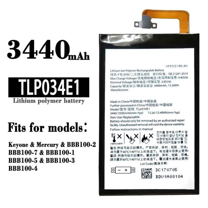 Batterie De Rechange 3500mAh Pour BlackBerry Key2 - Compatible BBF100-1 Et BBF100-2 - Avec Kit D'outils Pour Remplacement Facile