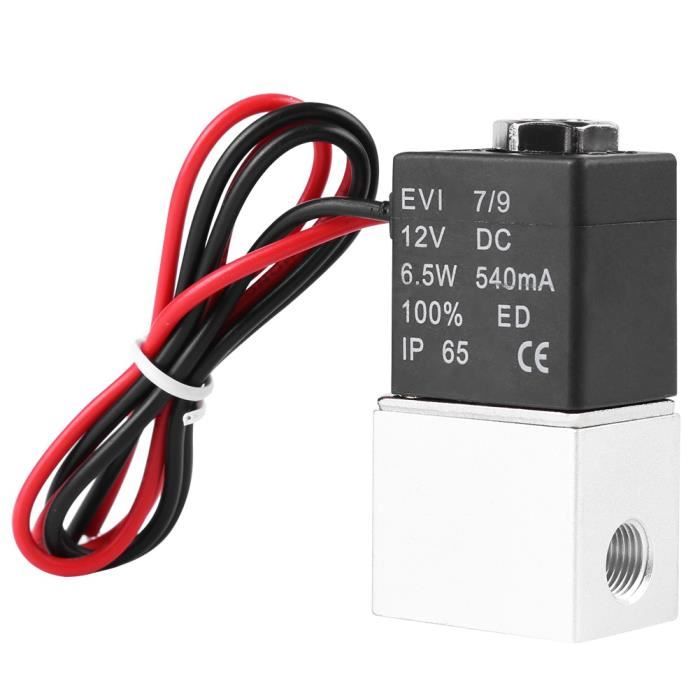 Électrovanne Pneumatique 2 Voies 1/4, 12V DC, Normalement Fermée En Aluminium - Pour Air, Gaz, Eau