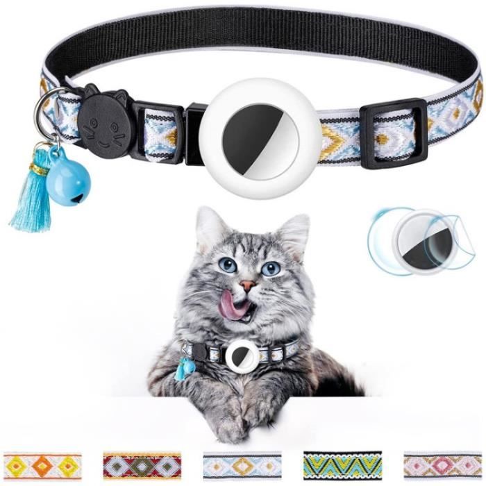 Meilleurs prix pour AMORUS Collier Chat Étui En Silicone Étanche Collier Pour Animal De Compagnie Réglable Collier De Chat Gps Avec Pompon - Blanc