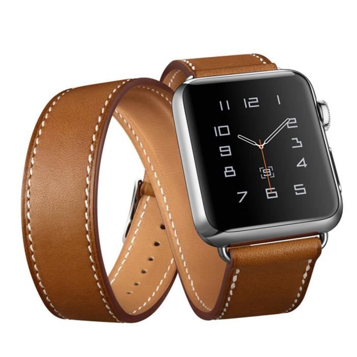 Bracelet cuir Double Tour Apple Watch (marron) 