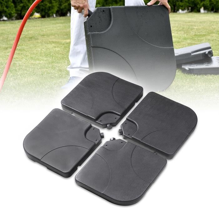 Outsunny Lot De 4 Bases Lestées Parasol - 90 Kg Eau / 130 Kg Sable - HDPE Noir 98x98x13 Cm