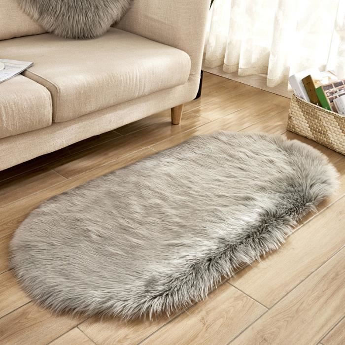 Tapis de Salon Canapé Couloir - Ovale 60x90cm Tapis de Chambre Shaggy Gris - Moelleux Confortable Lavable Tapis Balcon