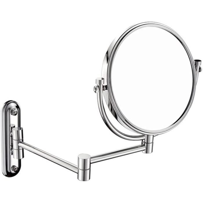 NATWEE Miroir De Maquillage Mural Grossissant 5X Lumineux - Pivotant 360° Rechargeable USB 8 Pouces - Éclairage LED Réglable