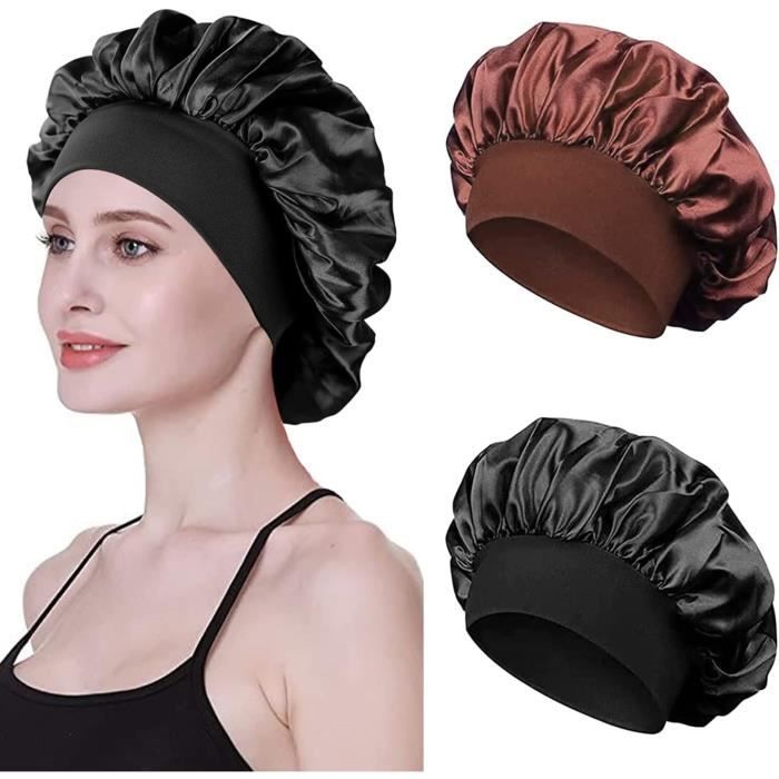 2Pcs Bonnets de nuit en satin, WOVTE Bonnet de cheveux en soie avec bande  élastique bonnet de sommeil pour cheveux bouclés - Cdiscount Au quotidien
