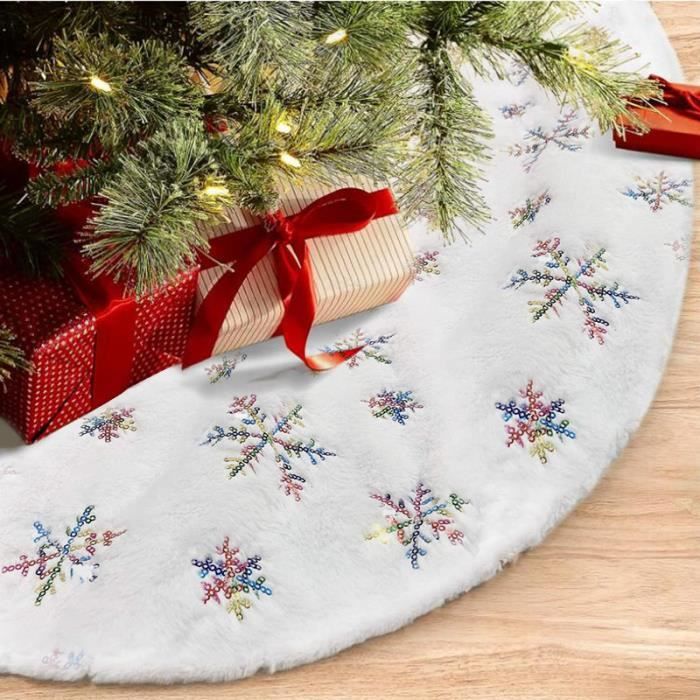 Jupe De Sapin De Noël En Fausse Fourrure Blanche - 90 Cm De Diamètre - Cache Le Pied, Décorative Et Lavable - 5
