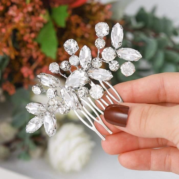 Unicra Peigne à Cheveux Mariée Cristal Strass - Accessoire Cheveux Argent Pour Mariage Et Soirée